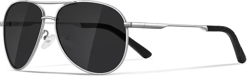 Vista 15 de Gafas de sol polarizadas aviador para hombre y mujer Marco A1-Negro Lente Gris