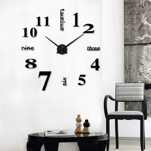 Vista 2 de Reloj de pared con superficie de espejo 3D, moderno reloj de pared 3D con calcomanías de números de espejo, silencio, sin marco, grande, kit