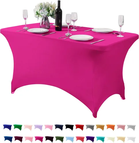 Vista 127 de Mantel de elastano para mesa de 6, 4 o 8 pies, universal, ajustable, para fiestas, banquetes, bodas y eventos, color verde manzana