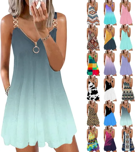 Vista 4 de KAYAMU Vestidos de verano para mujer, estilo bohemio, estampado floral, cuello en V, sin mangas, tirantes delgados, vestidos de verano con bolsillos