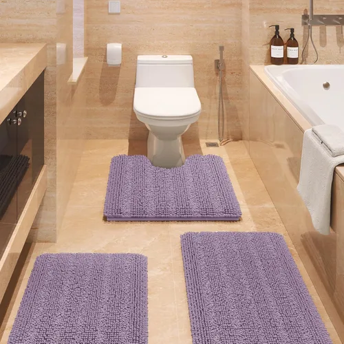 Vista 86 de ACCUMTEK - Juego de alfombras de baño a rayas beige de 3 piezas, ultrasuaves, antideslizantes de chenilla, alfombras de baño mullidas y absorbentes