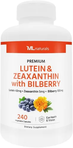 Vista 3 de ML Naturals Luteína y zeaxantina con arándano – 40 mg de luteína, 5 mg de zeaxantina y 100 mg de arándano (por porción) – 120 cápsulas vegetales