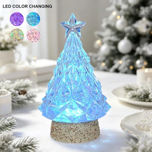 Vista 3 de Globo de purpurina de acrílico iluminado para árbol de Navidad de 9 Árbol base con purpurina dorada champán