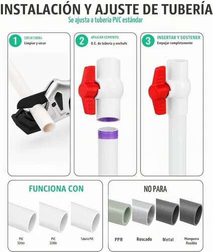 Vista 7 de Válvula de bola de PVC de 1/2 pulgada, paquete de 6 válvulas de cierre con mango en T roja para líneas de suministro de agua fría y fontanería al