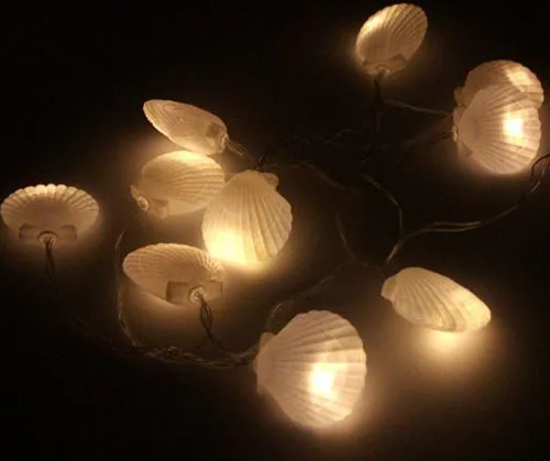Vista 5 de Cadena de luces de concha, luz de carcasa de 5 pies con 10 LED, luces de cadena de conchas marinas alimentadas por pilas para Navidad, Halloween