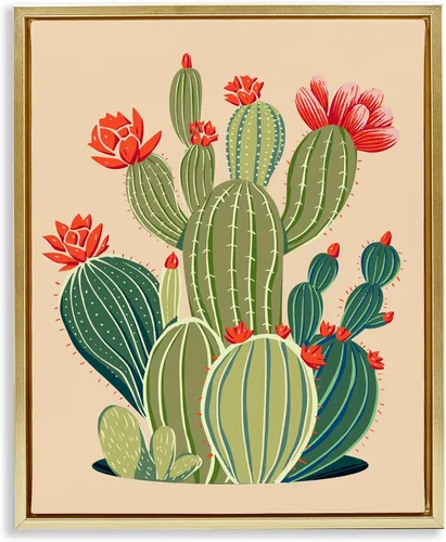 Vista 10 de Stupell Industries Ziwei Li - Lienzo decorativo para pared, diseño de flores de cactus caprichoso Flotador negro enmarcado