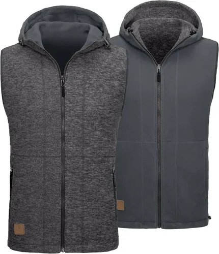 Vista 8 de Little Donkey Andy Chaleco de forro polar reversible para hombre, ligero, cálido, sin mangas, con capucha, para senderismo, caminar, viajar