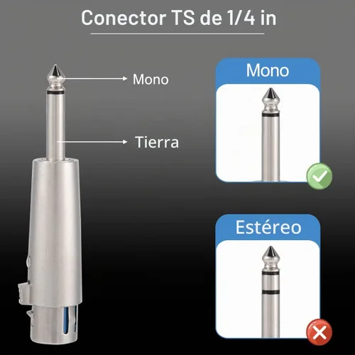 Vista 5 de XLR 3 pines hembra macho a 1/4" 0.250 in macho audio mono adaptador TS Socket Jack para mezclador de micrófono, conector XLR convertidor de enchufe
