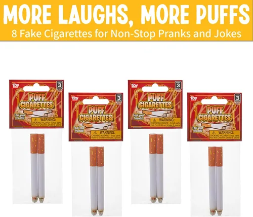 Vista 6 de Playbees Cigarrillos falsos de hojaldre que soplan humo, paquete de 8, cigarrillos de imitación de 3.25 pulgadas con un aspecto realista, accesorio