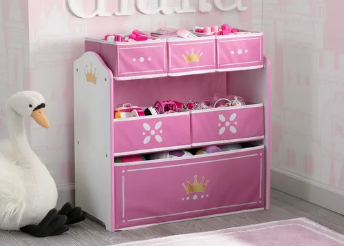 Vista 3 de Delta Children Design and Store Organizador de Juguetes de 6 Contenedores, Gris/Azul & Princess Crown Design and Store Organizador de Almacenamiento
