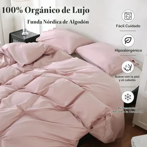 Vista 2 de Funda de edredón 100% algodón orgánico California King de 400 hilos, percal de 104 x 98 pulgadas, funda de edredón satinada, suave y transpirable
