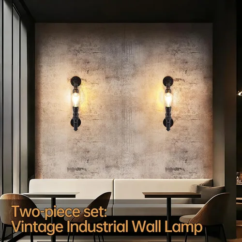 Vista 7 de Juego de 2 apliques de pared antiguos de granja, estilo rústico, vintage, steampunk, para tubería de agua, E26, lámpara de montaje en pared