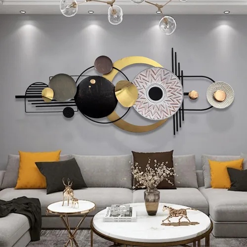 Vista 7 de ERMOFAV Decoración de Pared, Arte de Pared Geométrico Circular de Metal Moderno y Creativo, 59x24 Pulgadas Grandes Esculturas de Pared de Metal