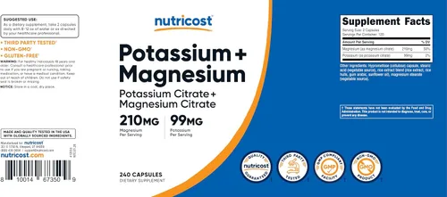 Vista 6 de Nutricost Potasio (99 mg) Citratos de magnesio (210 mg), 240 cápsulas, sin OMG, sin gluten