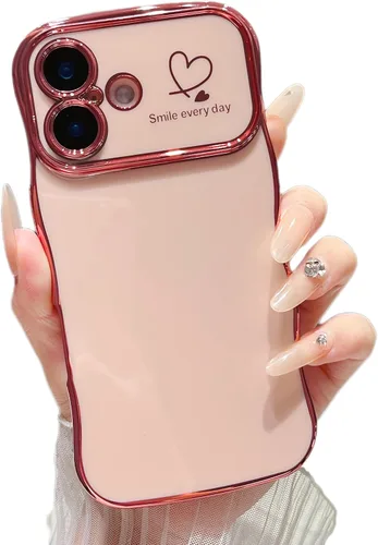 Vista 21 de ZTOFERA Funda para iPhone 11 de 6.1 pulgadas, bonita funda con marco ondulado rizado con patrón de corazón de amor, borde chapado de lujo