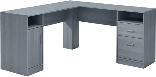 Vista 2 de Techni Mobili Escritorio funcional para computadora en forma de L, color gris y archivador enrollable, regular, gris