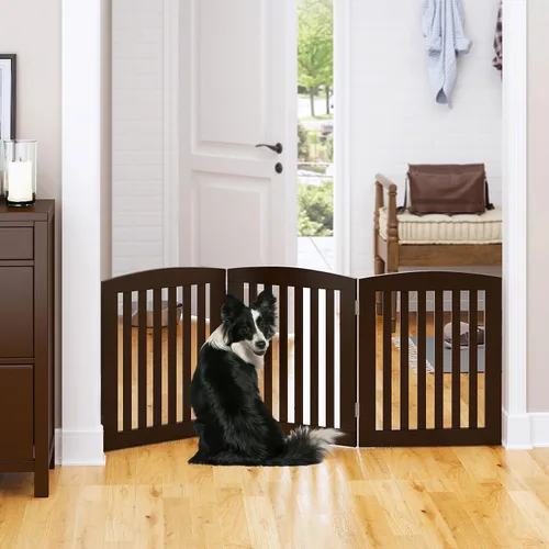 Vista 4 de PAWLAND Puerta Plegable Independiente de Madera para Mascotas para Perros, 24 Pulgadas 3 Paneles Valla de Paso, Puerta para Perros para la Casa