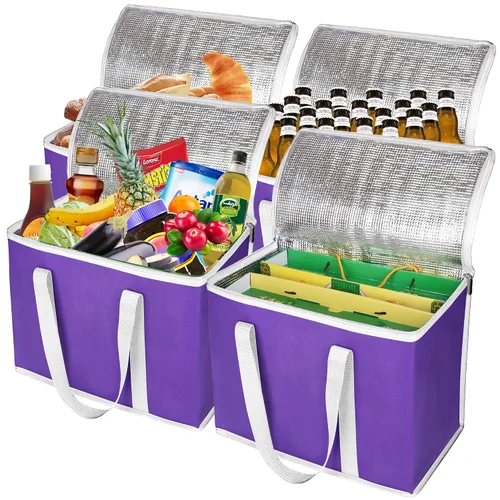 Vista 14 de Bolsa térmica, suave y aislada, bolsa de alimentos plegable para entrega de alimentos, portátil, color negro, paquete de 4, tamaño L Soft Cooler