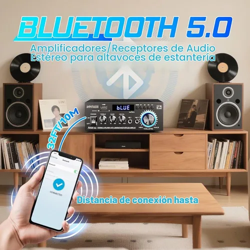 Vista 2 de Amplificador estéreo AK45 Pro Receptores de audio para el hogar, potencia nominal 50W x2, máx. 800W, receptor de audio estéreo de 2.0 canales