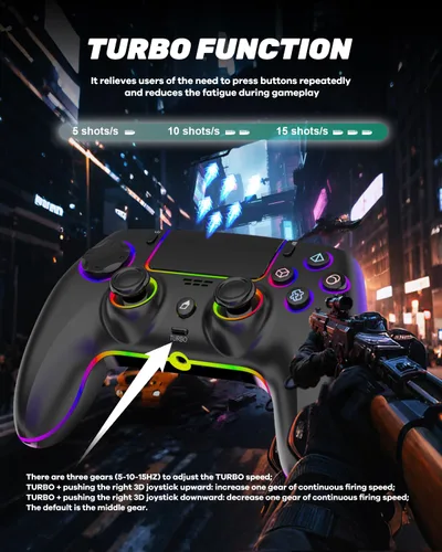 Vista 4 de MYSTILUCK Wireless Pro Controller for PS5/Pro/PC/MAC/Mobile/Steam Deck, Gamepad with 7 Color RGB Lighting/Hall Effect