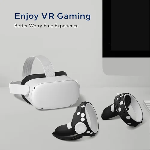 Vista 7 de TNP Controller Grips for Oculus Quest 2 Meta Quest 2 Knuckle Strap Black VR Touch Controller Hand Grip Cover Protector Sleeve with Anti-Throw