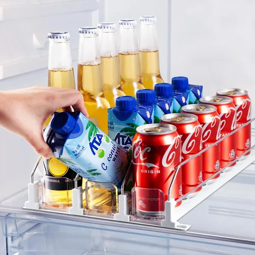 Vista 8 de Organizador de bebidas para refrigerador, dispensador de latas de soda para refrigerador, dispensador automático de bebidas para refrigerador