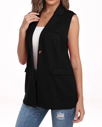 Vista 2 de Xeoxarel Chaleco blazer sin mangas con bolsillos para mujer (S - XXL)