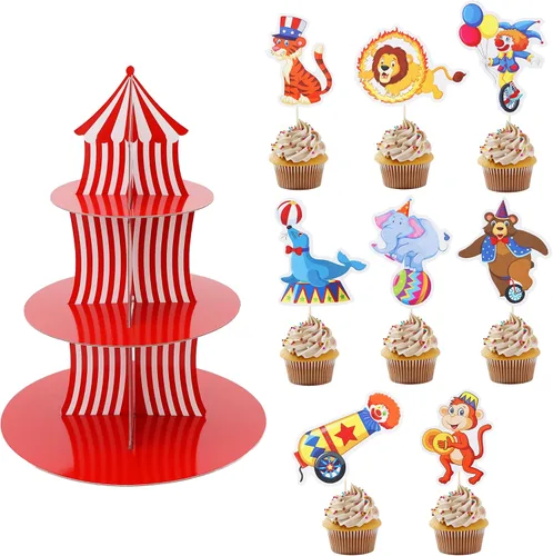Vista 7 de BEISHIDA Soporte para cupcakes de dinosaurio de 3 niveles, decoración de fiesta, temática de dinosaurio, soporte para cupcakes, 12 piezas