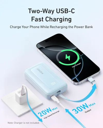 Vista 5 de Anker Cargador Portátil, Banco de Energía de 10,000mAh 30W, Paquete de Batería de Carga Rápida USB-C de Entrada y Salida, Cargador de Teléfono