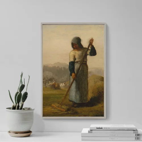 Vista 3 de 100% Smooth Cotton Paper - Jean-Francois Millet - Woman with a Rake (1857) - Reproduction of a Painting - Photo Poster Print Art Gift