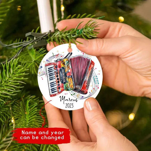 Vista 5 de Adorno de acordeón personalizado de Navidad con nombre, adorno de acordeón personalizado para árbol de Navidad 2026, adorno de acordeón
