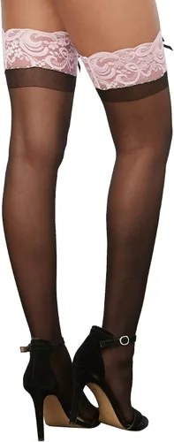 Vista 2 de Dreamgirl Medias transparentes para mujer con encaje en contraste y lazo