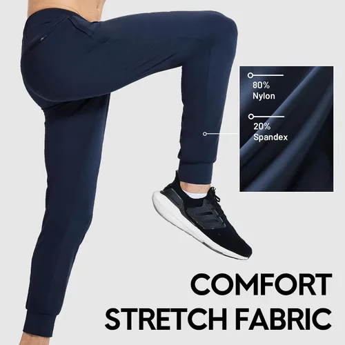 Vista 3 de Haimont Pantalones deportivos para hombre con bolsillos con cremallera, cintura elástica, ligeros, para correr, entrenamiento, gimnasio