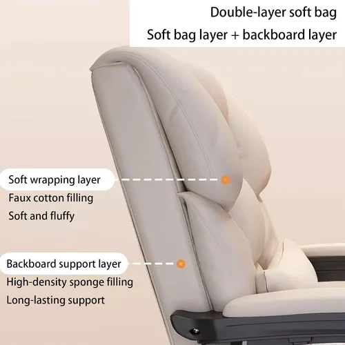 Vista 8 de Silla de oficina de piel sintética suave gruesa con almohada lumbar de espuma viscoelástica y reposapiés oculto. Puedes acostarte con un clic