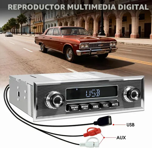 Vista 4 de Receptor de radio de coche Bluetooth retro: Estéreo vintage de un solo
