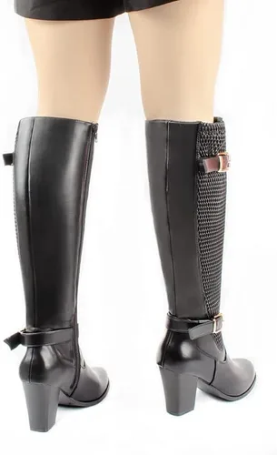 Vista 6 de Botas altas hasta la rodilla para mujer, tacón grueso, puntera completa, con cremallera lateral completa