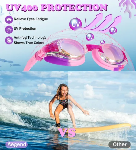 Vista 8 de Aegend - Paquete de 2 gafas para niños, gafas de natación para niños de 4 a 16 años, niños y niñas jóvenes, gafas de piscina antivaho, impermeables