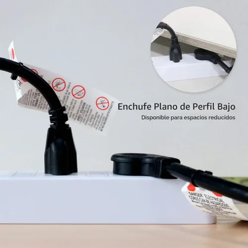 Vista 3 de FIRMERST 1875W 6 pies 15A Cable de extensión de enchufe plano de perfil bajo 14 AWG negro, listado UL