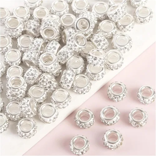 Vista 36 de 60 Piezas Cuentas Espaciadoras de Diamantes de Imitación con Agujero Grande Cuentas Espaciadoras Negras Europeas para Manualidades Cuentas Grandes