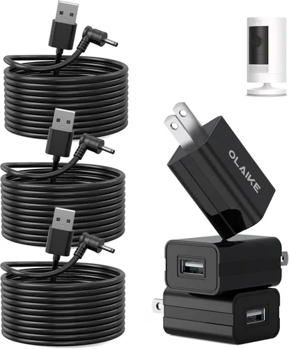 Vista 17 de OLAIKE Paquete de 2 cables de carga de 16 pies para batería Ring Stick Up Cam/Plug-in y Ring Spotlight Cam Battery, adaptador de corriente