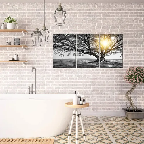 Vista 2 de Biuteawal Arte de pared de 3 piezas de árbol blanco y negro al amanecer cálido paisaje fotográfico, impresiones en lienzo de árbol de la vida