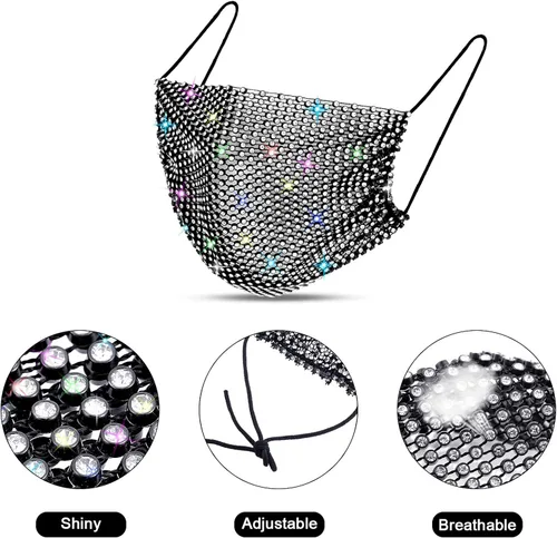 Vista 3 de 3 máscaras de malla con diamantes de imitación para mujer, color negro
