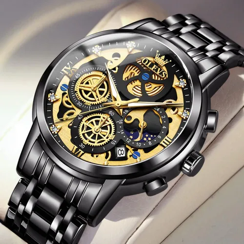 Vista 2 de OLEVS Relojes de esqueleto para hombre analógico de cuarzo multifuncional cronógrafo impermeable de lujo luminosos para hombre