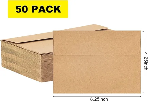 Vista 2 de Paquete de 50 sobres de papel kraft marrón de 4 x 6 pulgadas para invitaciones, tarjetas y postales
