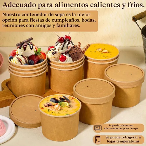 Vista 8 de Paquete de 50 recipientes de sopa de 12 onzas con tapas, vasos Marrón 50 Pack 12 oz