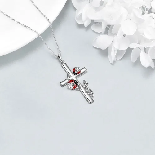 Vista 5 de CRMAD Collar de colibrímariquitalibélula para mujer, collar de cruz de plata de ley, regalos para niñas