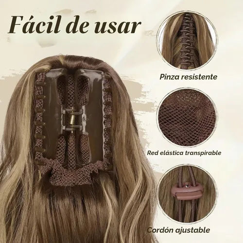 Vista 3 de FESHFEN Extensiones de Cola de Caballo, Pieza de Cabello de Cola de Caballo Larga con Pinza de Garra, Pieza de Cabello Sintético de Colas de Caballo