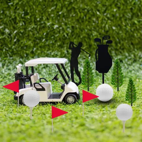 Vista 4 de MEMOVAN Decoraciones para tartas de golf, decoraciones para tartas de cumpleaños, mini carrito de golf, decoración de pasteles temáticos de golf