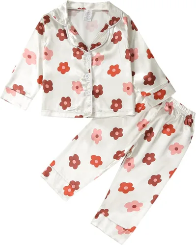 Vista 22 de Conjunto de pijama de satén para niños, niña y niño, con botones, camiseta para dormir+pantalones largos, ropa para dormir y de estar en casa W Rosa