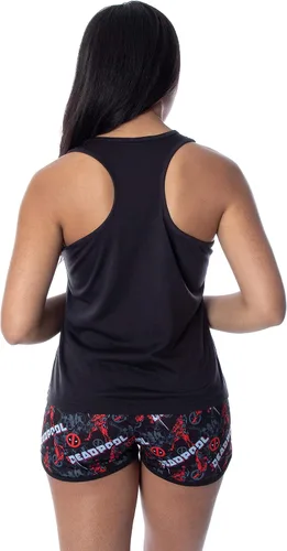 Vista 5 de Marvel Deadpool - Conjunto de pijama con espalda cruzada para mujer